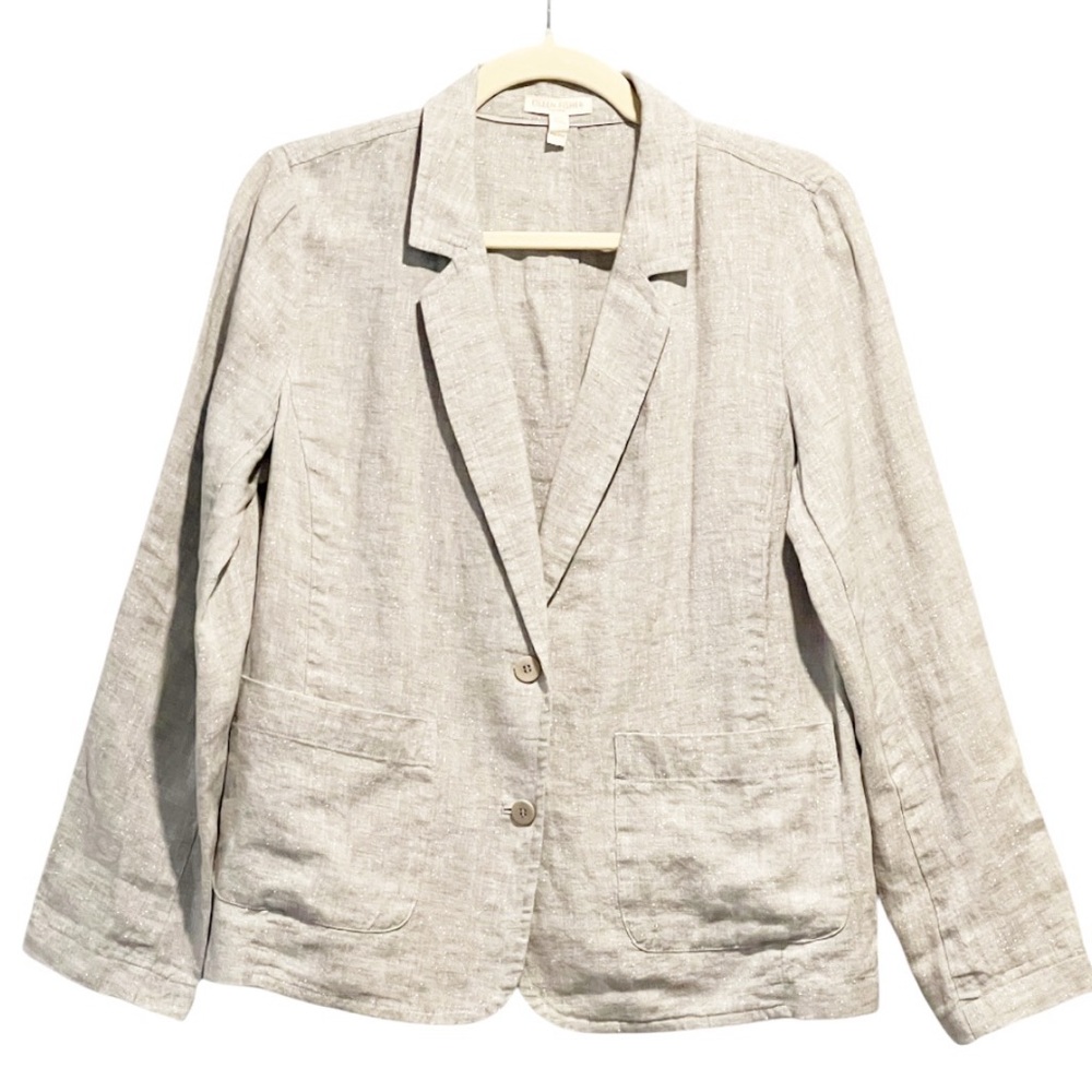 Eileen Fisher Organic Linen lightweight Blazer Metallic Pearl Size PM - Picture 2 of 9
